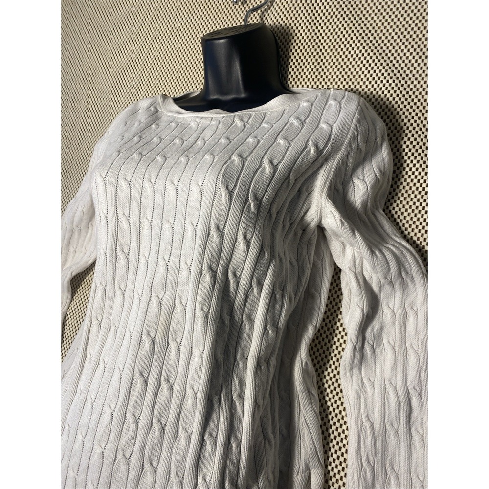 Talbots Cable Knit Sweater Womens MP Eleanor Tweedle Gold Accent Buttons - Picture 2 of 4